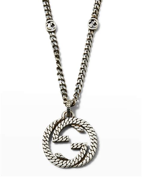 gucci mens silver necklace|Gucci interlocking g necklace men's.